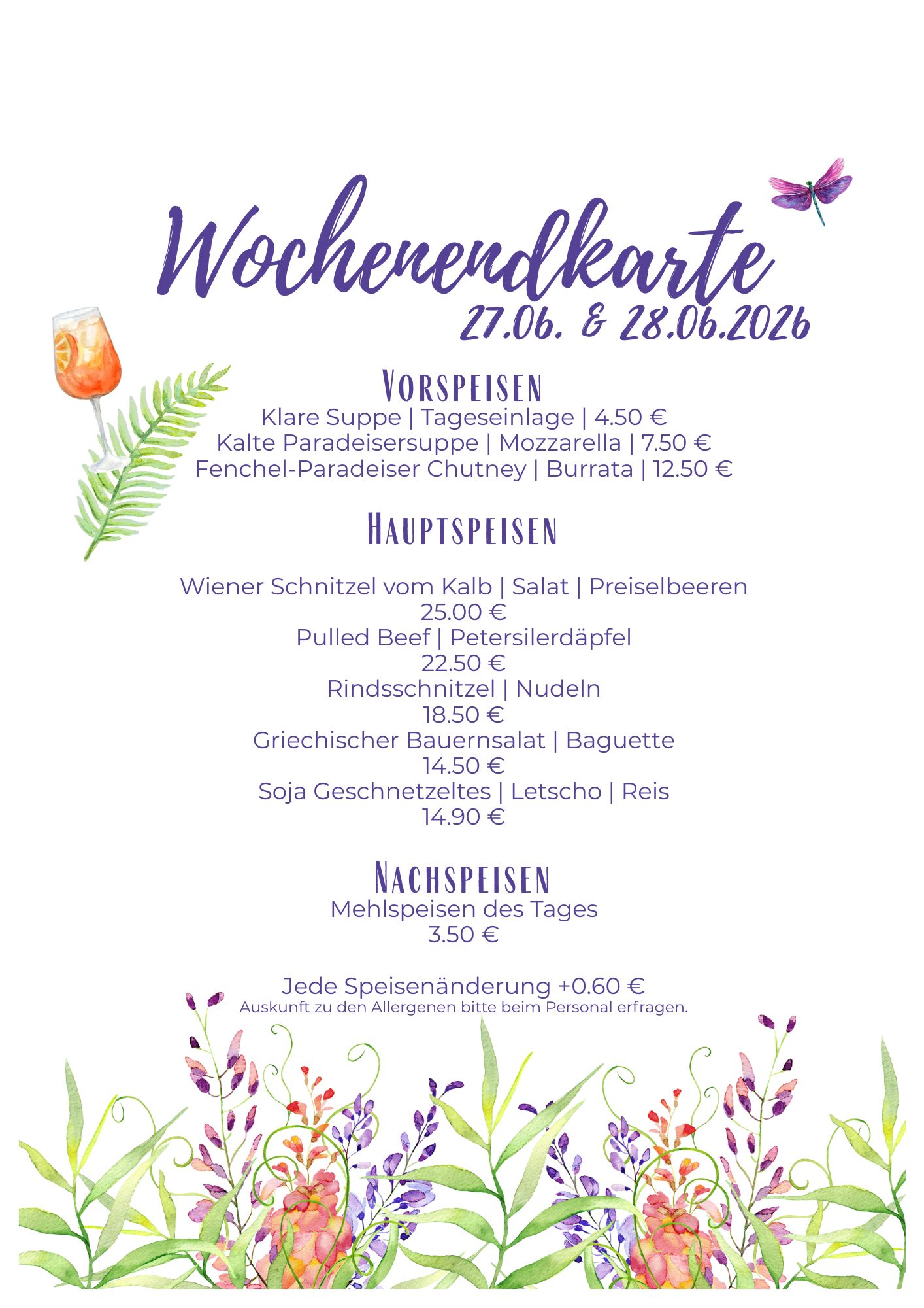 Speisekarte druck